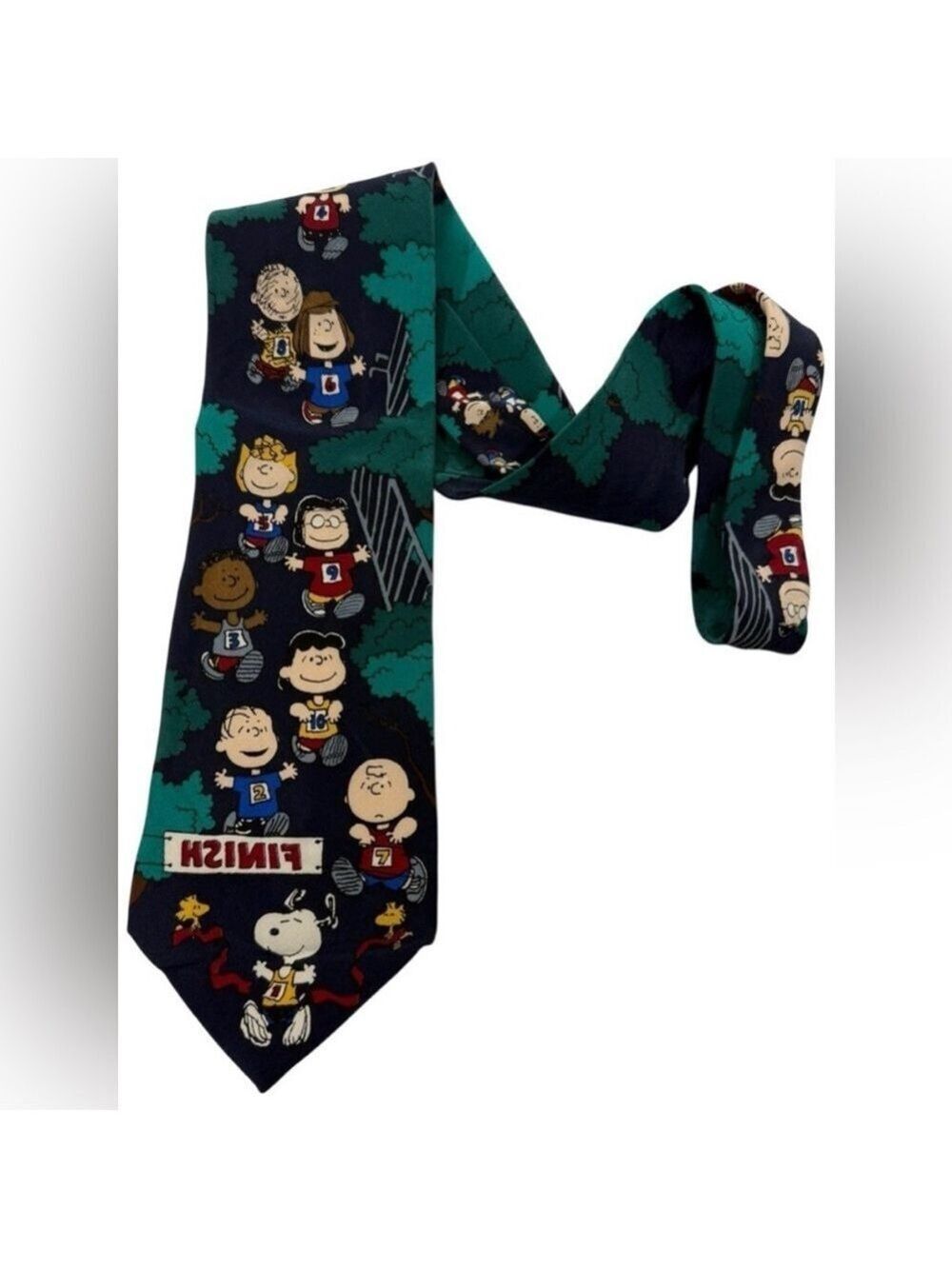Peanuts Snoopy Charlie Brown Finish Line Silk Tie Navy